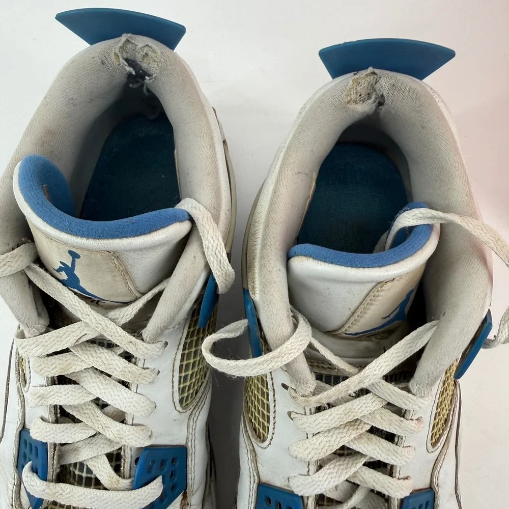 Jordan Air Jordan 4 Retro Mens 13 White Blue Military Blue Leather Golf Gum Sole